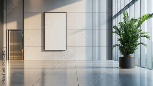 Empty modern hallway with large windows