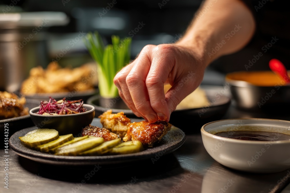 Chicken Wing Food Preparation in Restaurant Kitchen Chicken Wing Food Preparation in Restaurant Kitchen