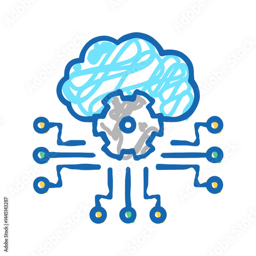 cloud storaging and working icon doodle illustration