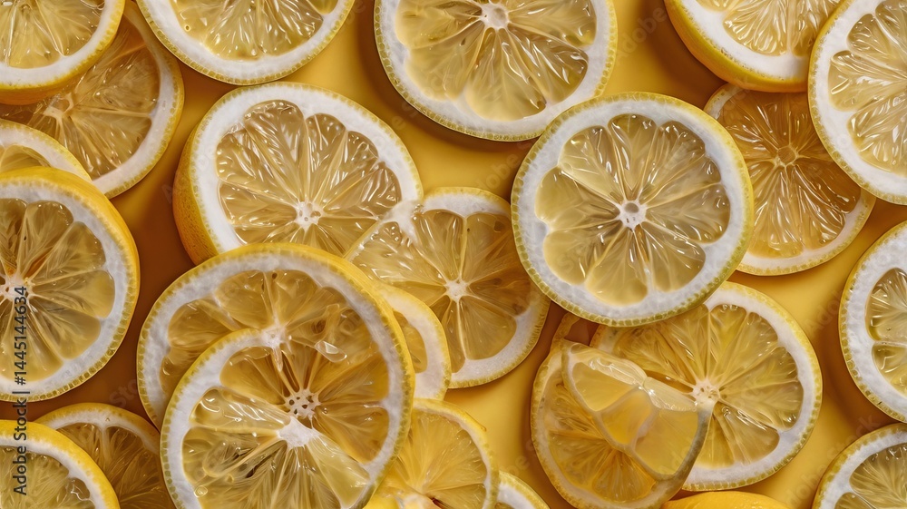 Close-up Flat Lay of Fresh Lemon Slices with Detailed Texture 15 Close-up Flat Lay of Fresh Lemon Slices with Detailed Texture 15