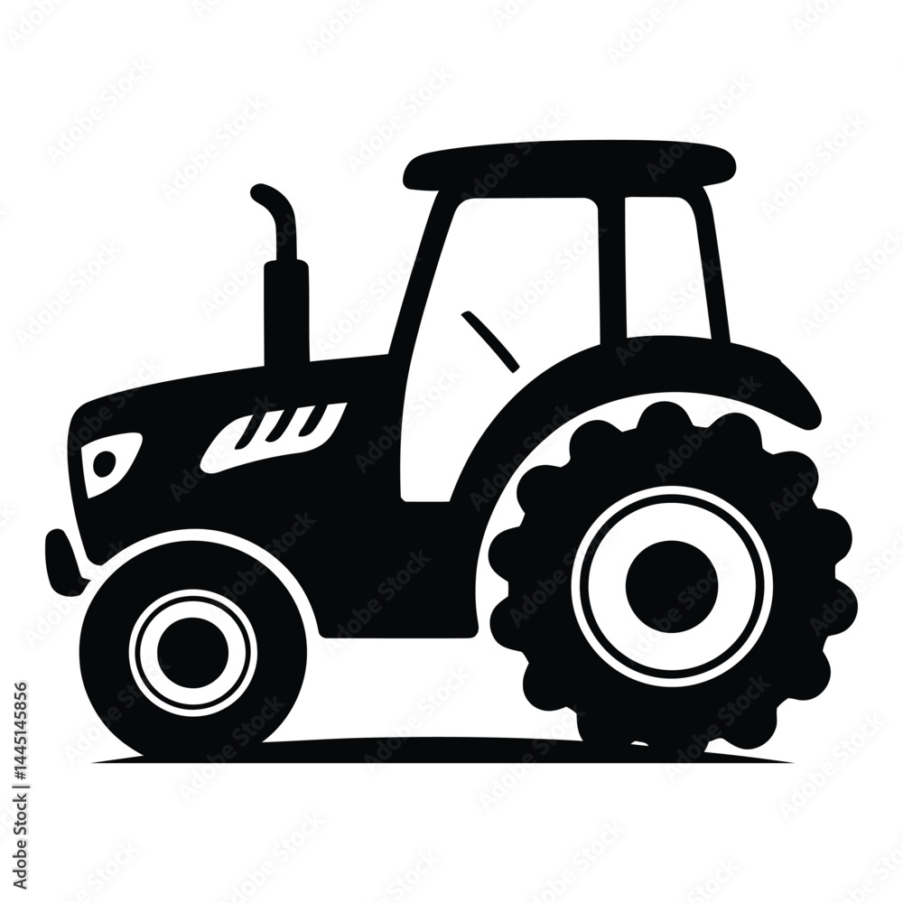 Obraz premium Tractor Doodle funny, Silhouette, Vector, Icon, Logo, White Background.