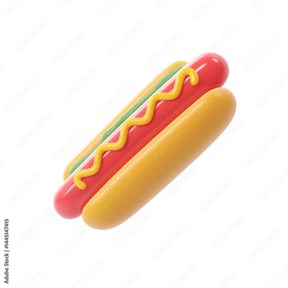 Hotdog with mustard and relish in bun, simple and colorful fast food icon Hotdog with mustard and relish in bun, simple and colorful fast food icon