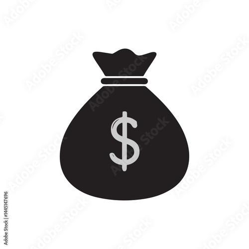 Money bag line icon. Simple silhouette design style. Dollar, moneybag, cash, million, sack concept. Vector illustration isolated on White background.