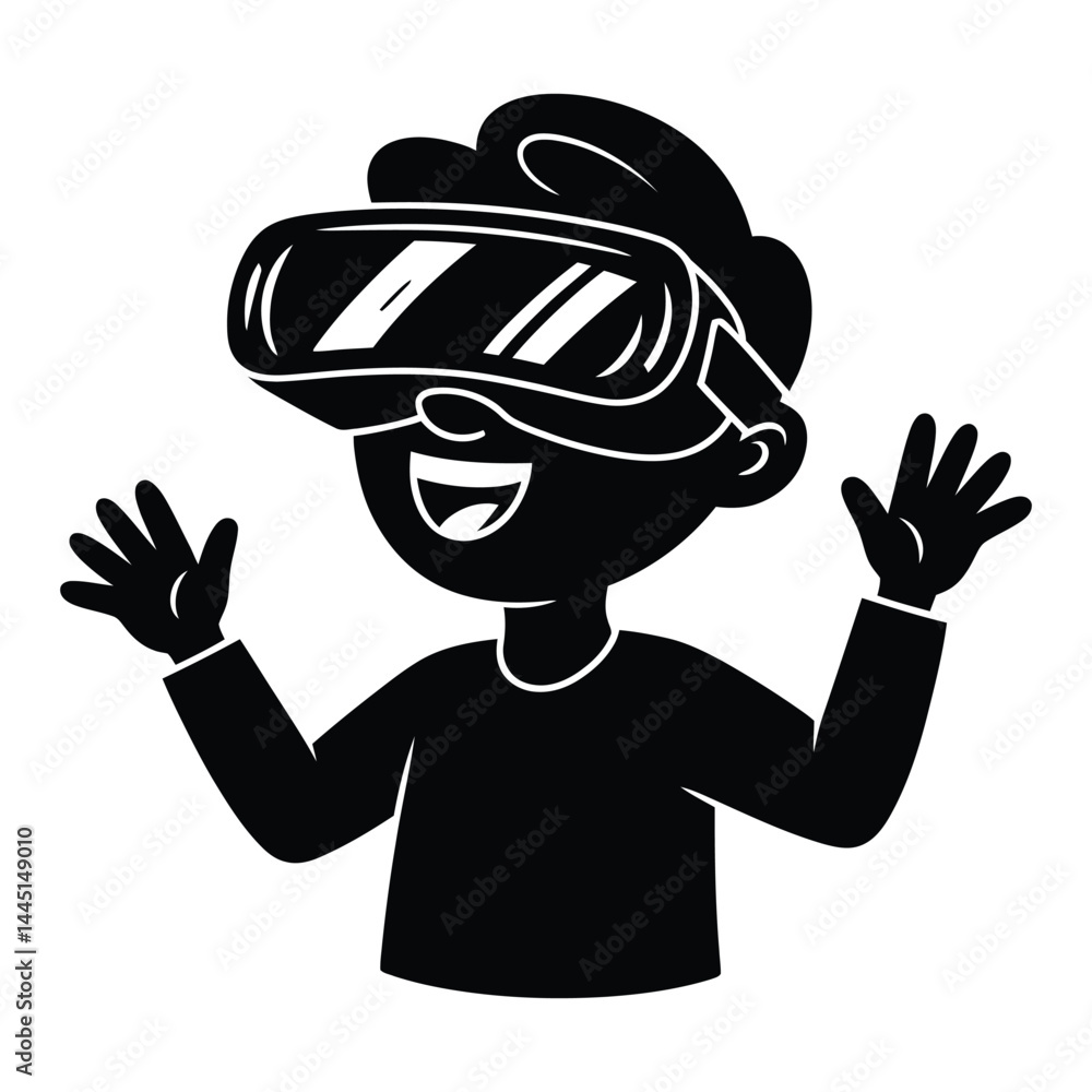 Virtual Reality Doodle funny, Silhouette, Vector, Icon, Logo, White Background. Virtual Reality Doodle funny, Silhouette, Vector, Icon, Logo, White Background.