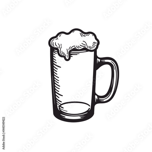 Vintage beer mug with frothy foam illustration  