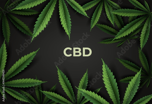 CBD oil Realistic Background with Marijuana Leaves
