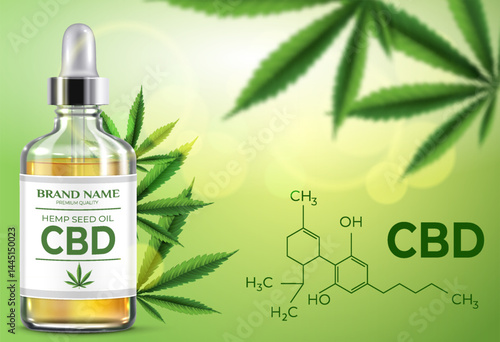 CBD oil Realistic Background with Chemical Formula