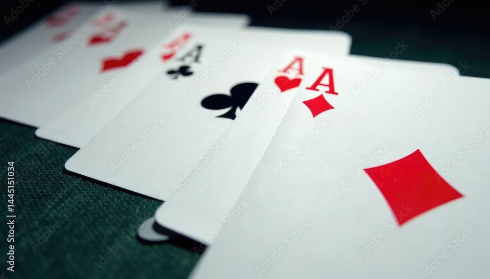 Obraz premium Playing cards arranged in a row, showing ace of each suit , poker, design