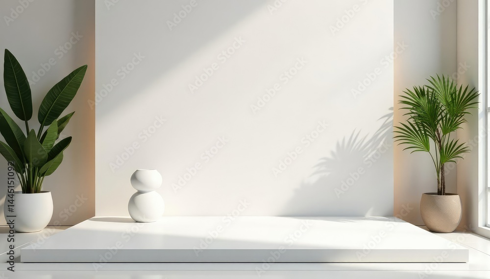 Fototapeta premium Clean minimalist white backdrop, elegant product display, light, clean, silk