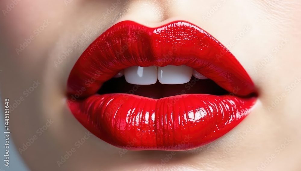 Fototapeta premium Close-up of luscious red lips against pure white , beauty, lipstick, full