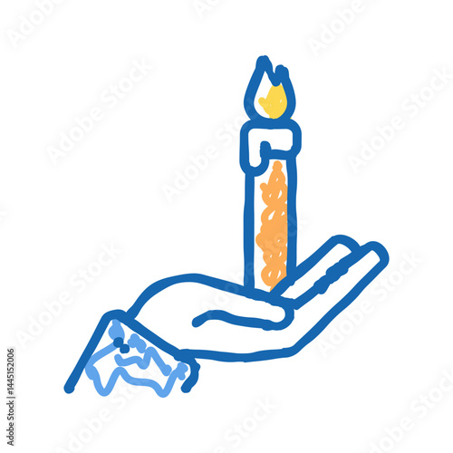 hand holding burning candle color icon vector isolated illustration