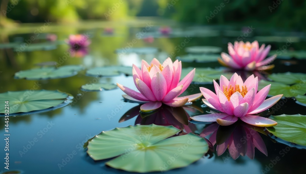 Water lilies forming a natural floral pattern on a lake surface, leaves, yellow, pond Water lilies forming a natural floral pattern on a lake surface, leaves, yellow, pond
