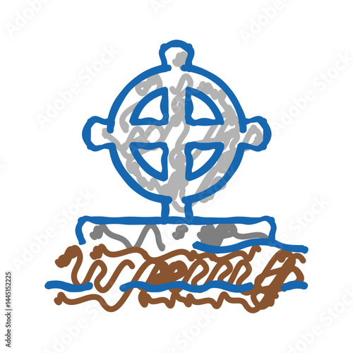 tomb cross color icon vector isolated illustration