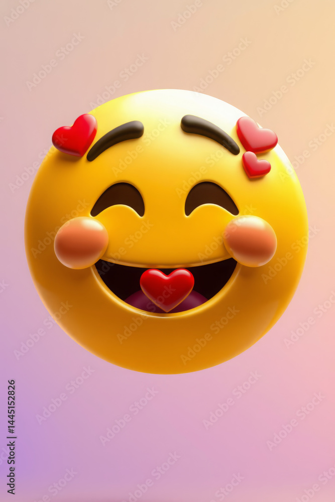 Fototapeta premium 3D Smiling Face with Hearts - Love Emoji