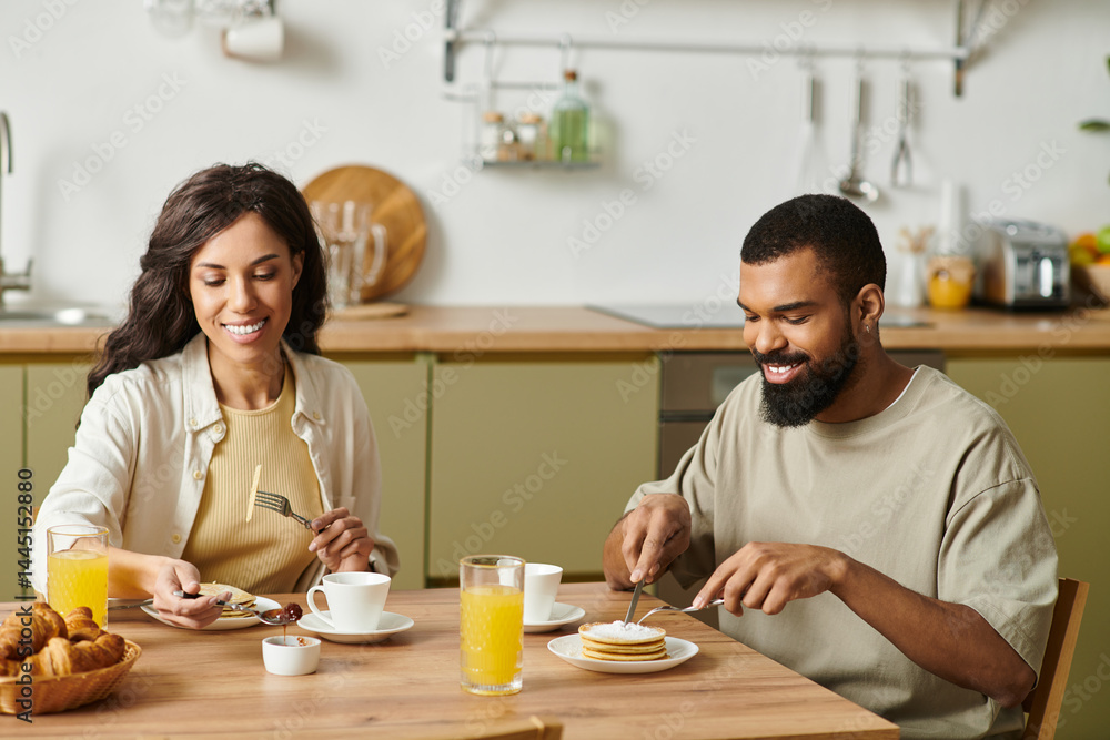 Heartwarming moments shared over breakfast in a cozy home environment Heartwarming moments shared over breakfast in a cozy home environment