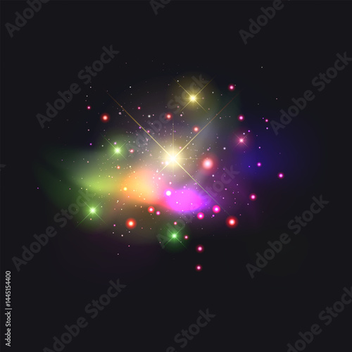Colorful Cosmic Explosion with Glowing Stars