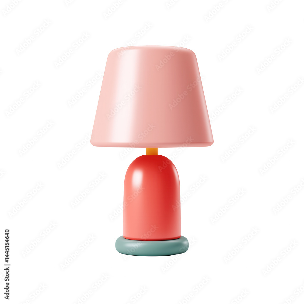 Modern table lamp with pink shade and red base on transparency background Modern table lamp with pink shade and red base on transparency background