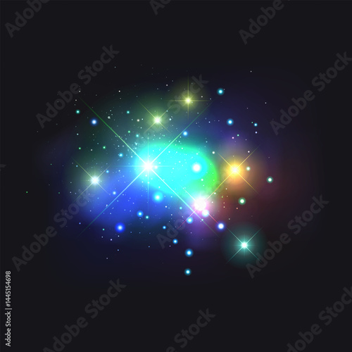 Colorful Cosmic Explosion with Glowing Stars