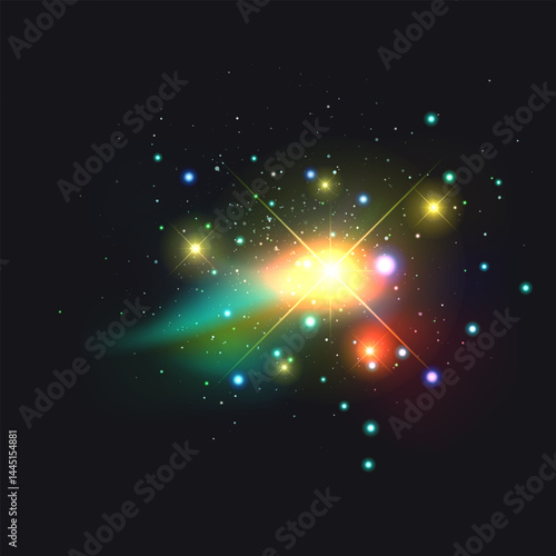 Colorful Cosmic Explosion with Glowing Stars