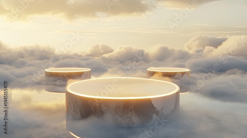 Golden Platforms Above Cloudscape Sunset.