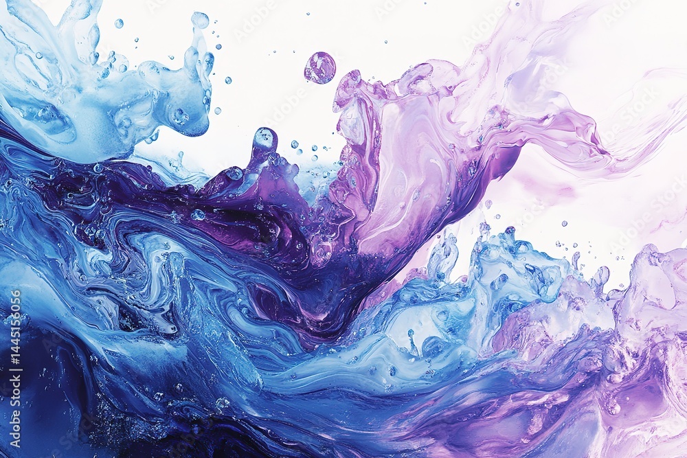 Abstract Fluid Art Blue, Purple, & White Swirls with Translucent Spheres & Splashes Abstract Fluid Art Blue, Purple, & White Swirls with Translucent Spheres & Splashes
