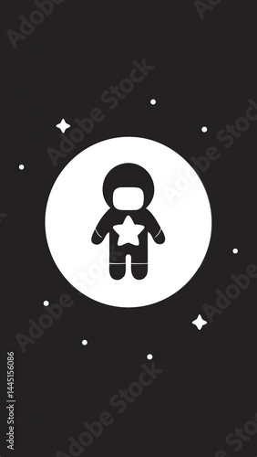 Fototapeta Tiny astronaut floating space simplified ico