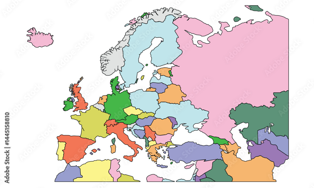 Fototapeta premium European Union countries. Political map with borders.Political and economic union in Europe. Illustration over white. Vector.