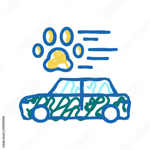 pet transportation in car icon doodle illustration