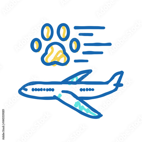 pet transportation in airplane icon doodle illustration
