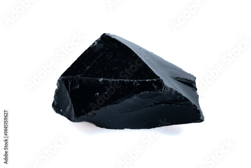 Obraz na płótnie Natural Black Obsidian Stone Specimen Isolated on White Background w salonie
