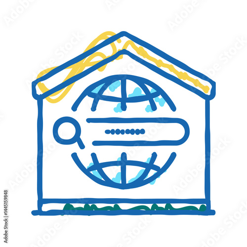 search web site at home icon doodle illustration