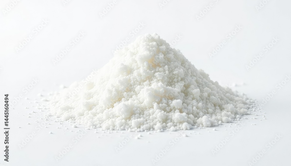 Fototapeta premium Pile of white granulated sugar on white background, perfect, granulated, macro photography