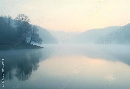 Wallpaper Mural Generative AI Presents A Serene Lakescape With Mist And Reflections Torontodigital.ca