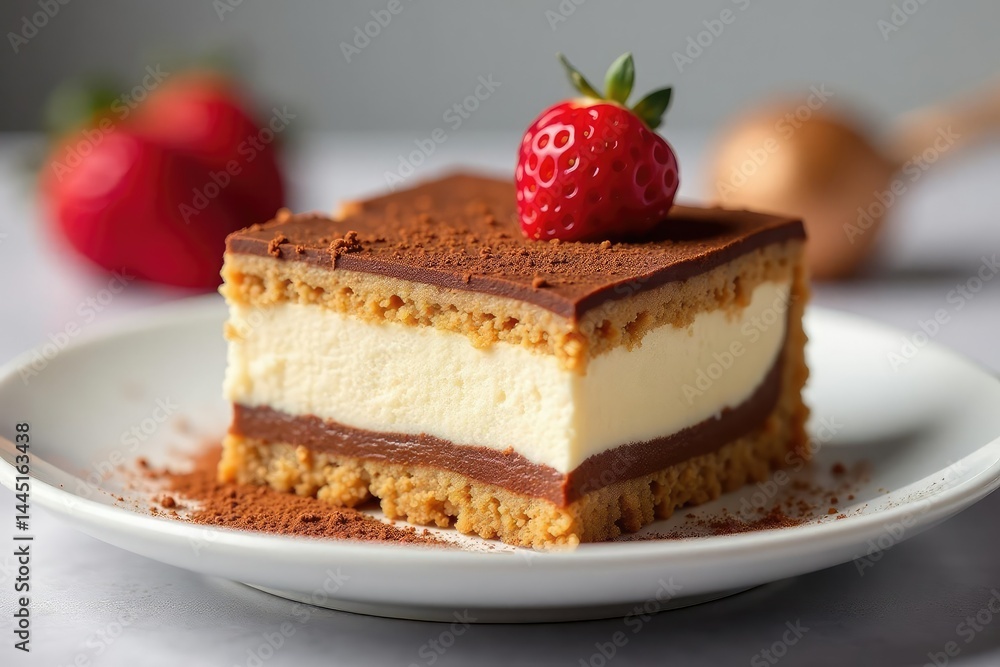 Individual tiramisu portion, showcasing texture and layers , individual portion, sponge fingers Individual tiramisu portion, showcasing texture and layers , individual portion, sponge fingers