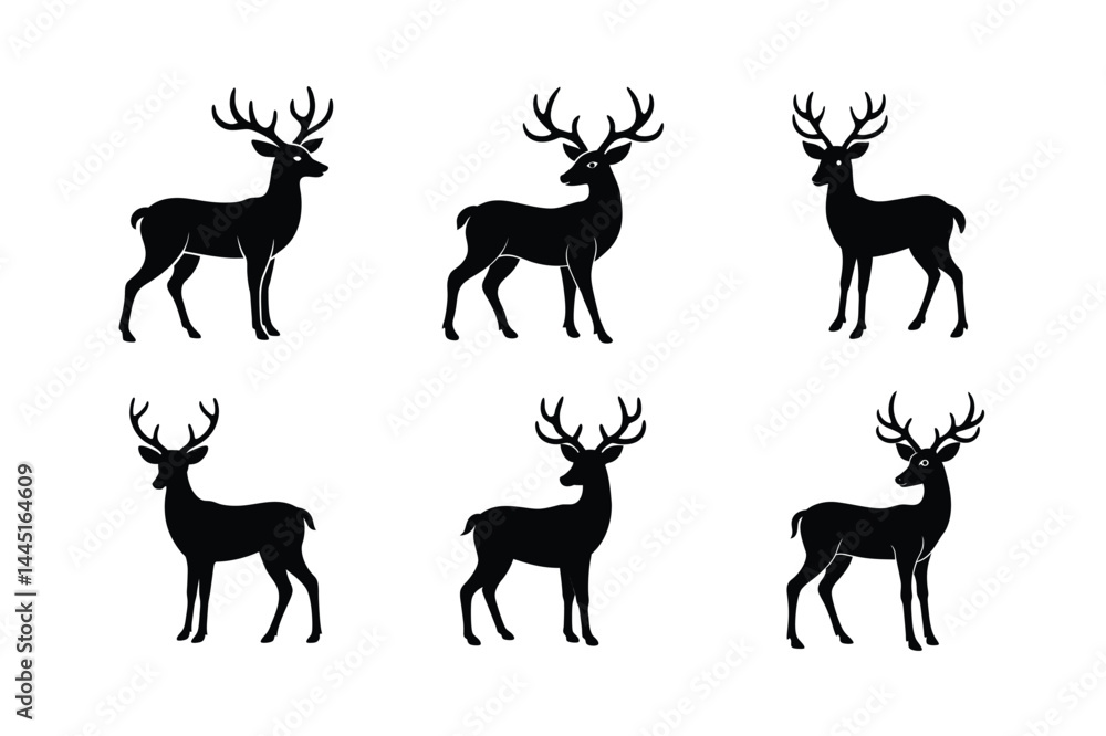 Fototapeta premium Deer Silhouettes Vector Icons - Wild Animal Set