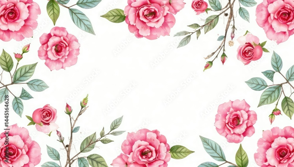 Delicate watercolor roses & leaves, repeating pattern , seamless, nature, flowers Delicate watercolor roses & leaves, repeating pattern , seamless, nature, flowers