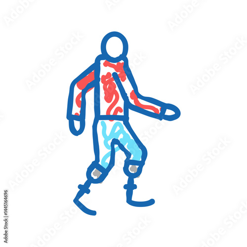 human with legs prosthesis icon doodle illustration