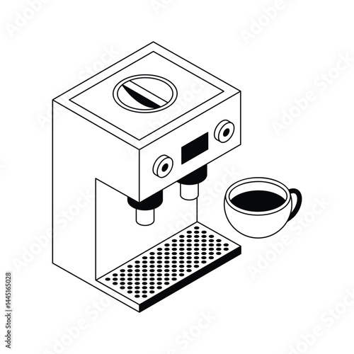 Easy to use isometric outline icon of coffee machine