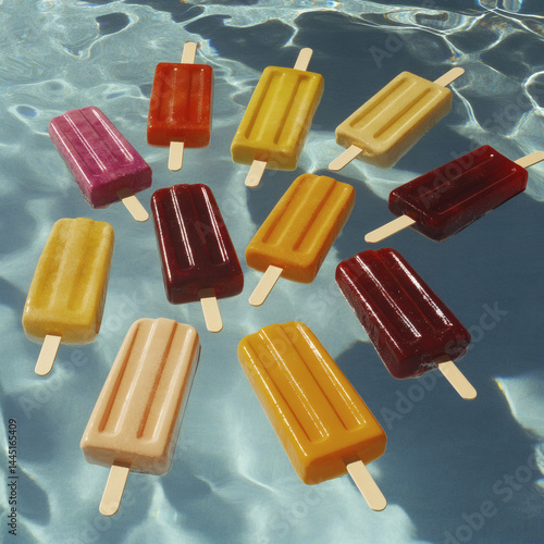 Colorful popsicles floating in water