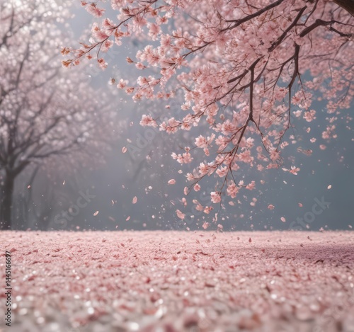 Falling sakura petals create a gentle pastel scene  ,  color,  petals,  beauty