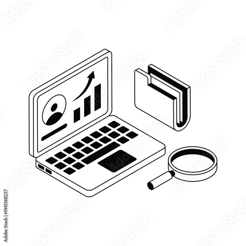 Business data laptop icon designed in isometric style