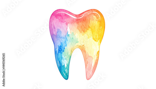 a single tooth made with colourful watercolour isolated on transparent background
