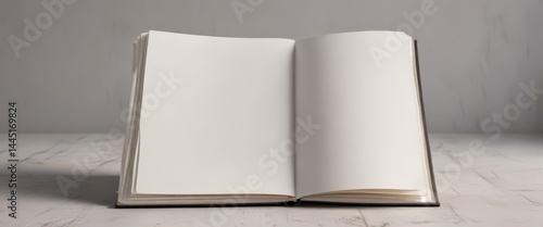 Blank vertical photo album mockup, open to reveal empty pages ready for design , image, white, design