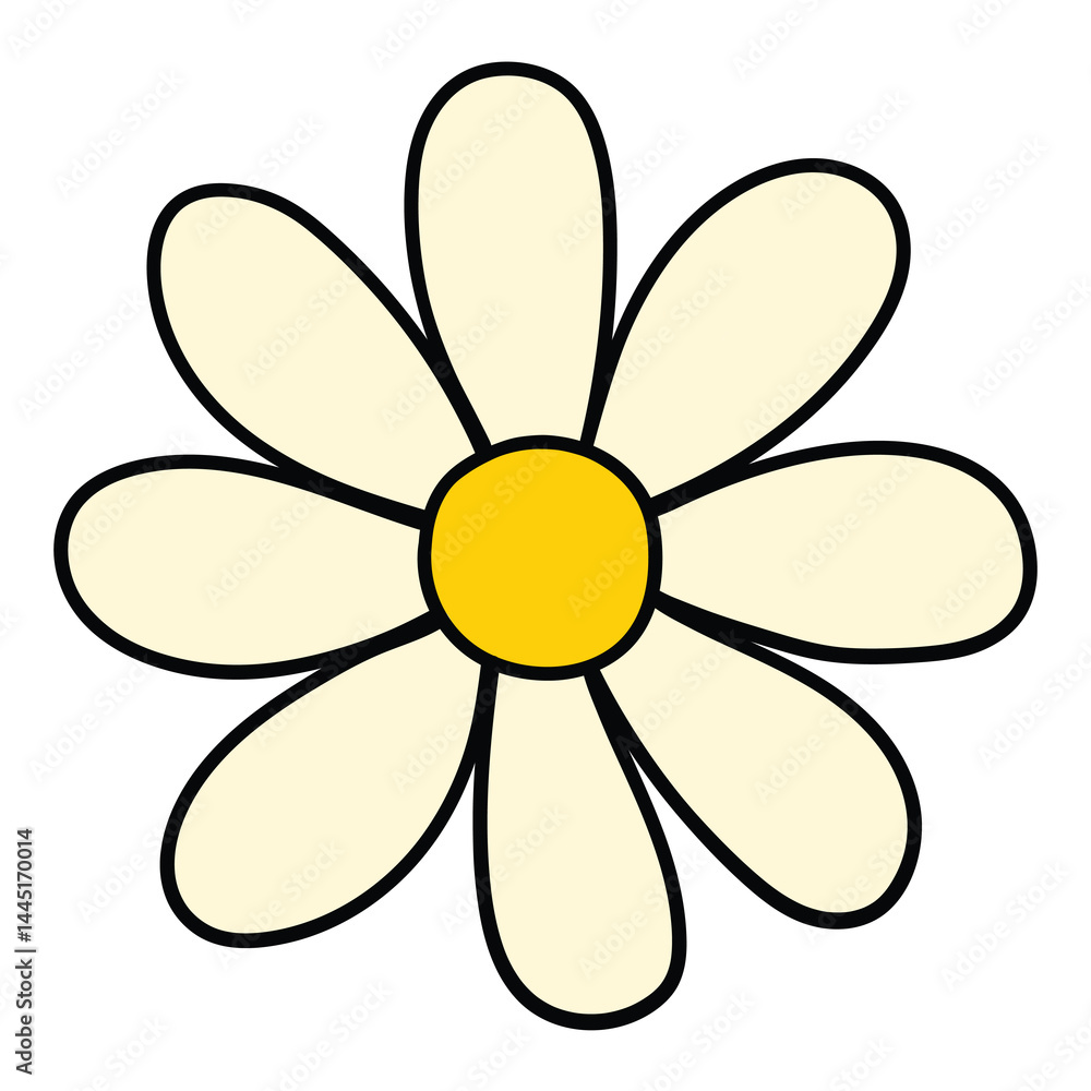 Hand drawn cartoon chamomile daisy on white background. Hand drawn cartoon chamomile daisy on white background.