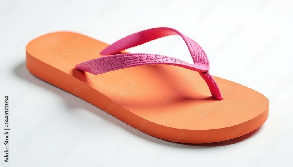 Close-up view of a lone flip-flop against pure white, bright, minimal, thongs Close-up view of a lone flip-flop against pure white, bright, minimal, thongs