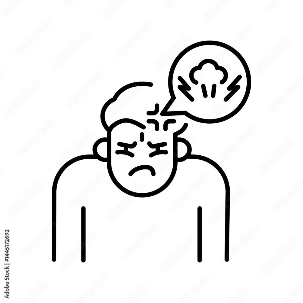 Obraz premium Annoyance emotion black line icon for digital and print projects.