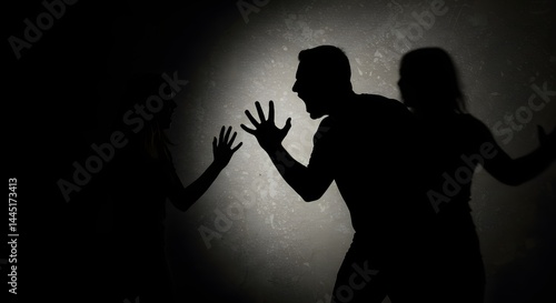 Domestic violence conflict silhouette couple shadow fight angry man woman abuse relationship issue dark