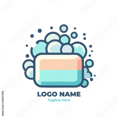 Modern Laundry and Soap Logo with Clean Clothing Icons and Detergent Packaging Design in Minimal Flat Style Perfect for Branding and Microstock Usage in Cleaning Industry