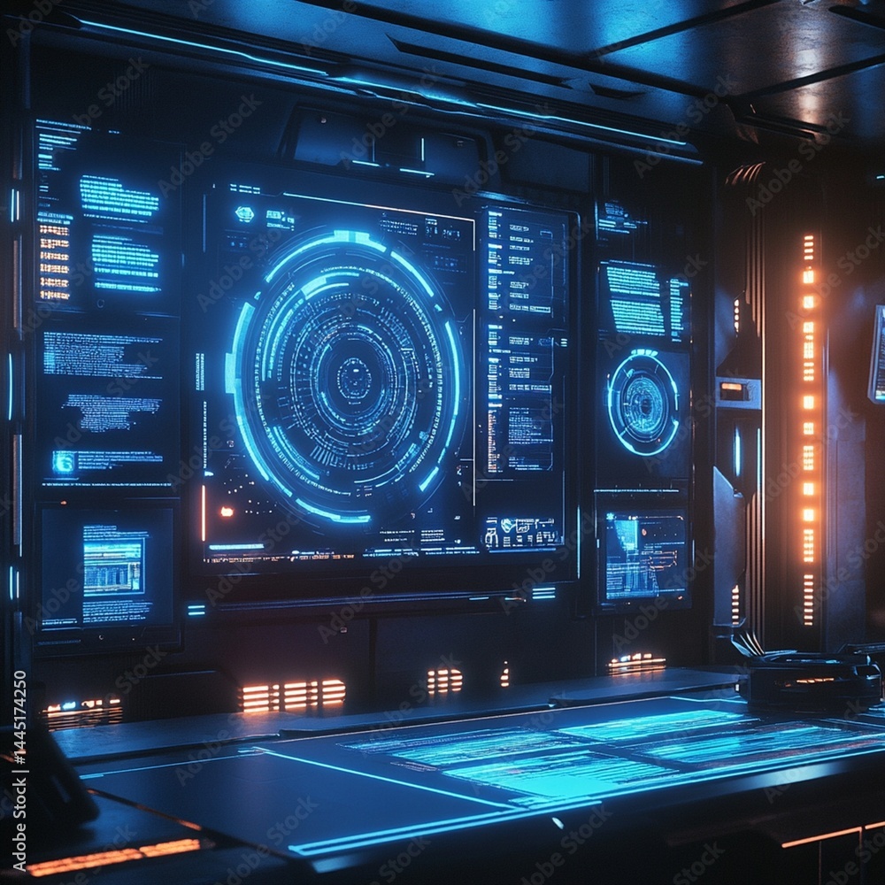 Futuristic SciFi Control Room Interface Digital Neon Blue Technology Screen UI UX HUD Art Data Glow Futuristic SciFi Control Room Interface Digital Neon Blue Technology Screen UI UX HUD Art Data Glow