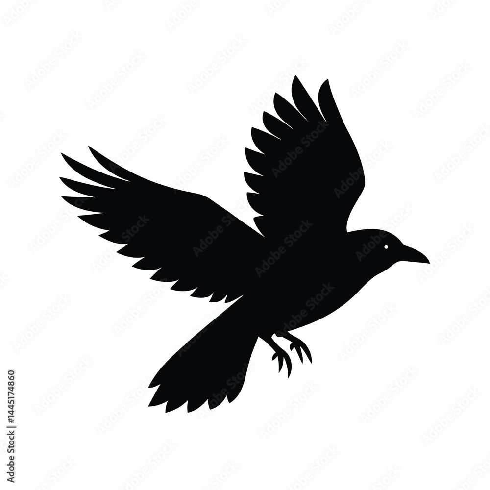 Fototapeta premium Crow in Flight Silhouette Vector Smooth Lines 10